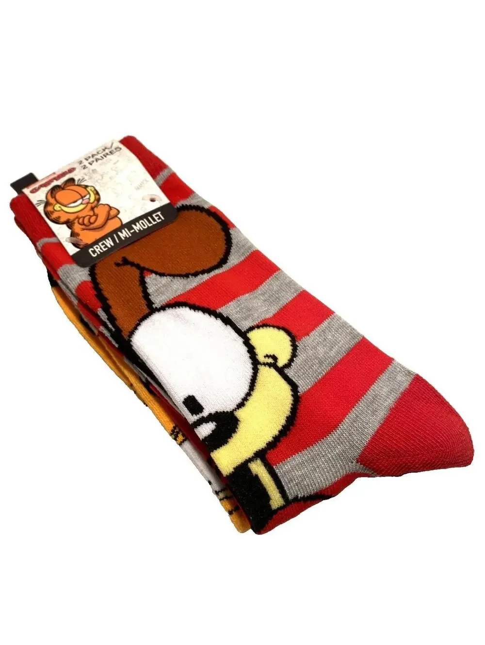 Garfield & Odie Cartoon Crew Socks 2-Pack, Red & Orange Graphic, One Size, New